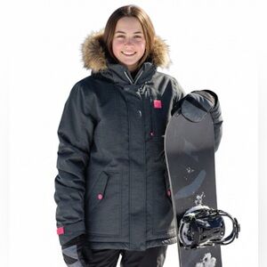 Ripzone 8K Waterproof Faux Fur Hooded Winter Snow Grey Black Pink Jacket Girl XL